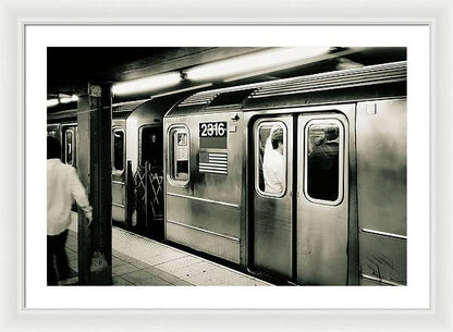 Retro Subway Delight Train 2316 BW - Framed Print